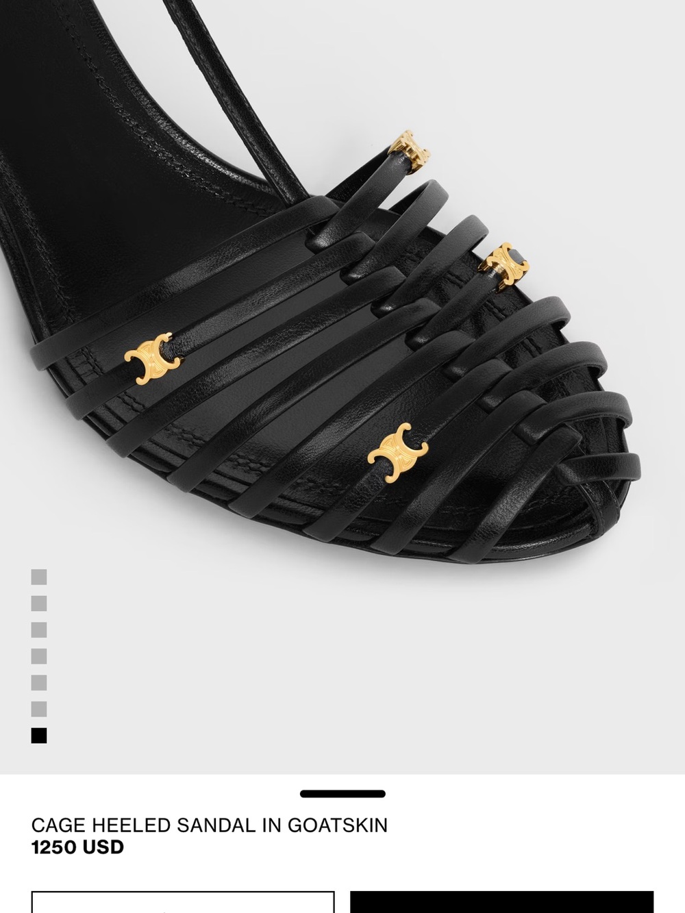 Celine Black Strappy T‑Bar Heeled Sandal with Gold Accents AUTHENTIC